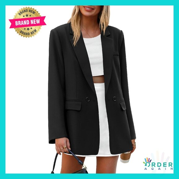 Oversized Blazer Women Business Casual Chic Double Breasted Lapel Pockets